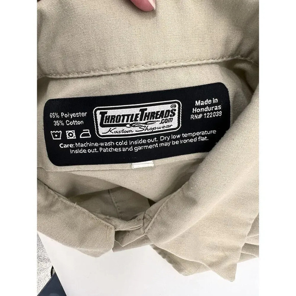 Throttle Threads Camo Skull Shirt Mens 2XL Brown Button Up Kustom Shop Wear - Picture 12 of 13